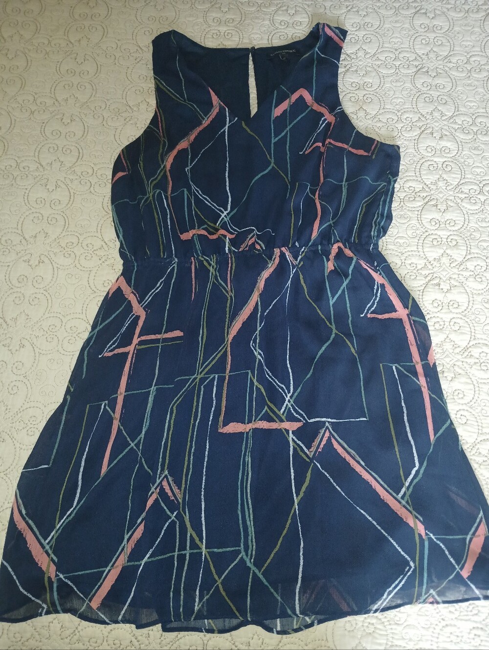 Banana Republic Sleeveless Navy Geometric Print Dress Size 12